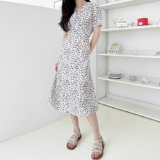 쏘옷 여성용 브이넥 플라워패턴 미디 랩원피스