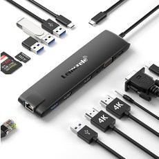 USB C 허브 USB 3.1 도킹 스테이션 HDMI 4K 10Gpbs VGA Type-C 100W 기가비트 이더넷 어댑터, TC96 with RJ45