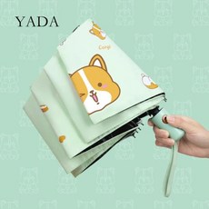 선풍기 양산 YADA새로운 사랑스러운 개 코기 자동 만화 우산 여성을 위한 UV 방수 파라솔 비 태양 애니메이션 YD200148