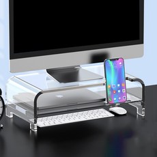 ZOZOFO 모니터 받침대 컴퓨터 스탠드 2단 모니터선반 투명 노트북 거치대 데스크정리함 와이드 거치대 [40.6x21.6x12.6cm], 1개, 2단-휴대폰 홀더형