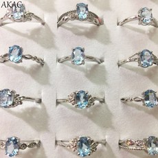 3 반지/세트 AKAC 자연 블루 토 파 즈 반지 approx5 * 7mm 자연 돌 여성 반지 조정 가능한 반지|반지|