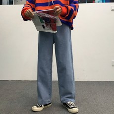 남자 캐주얼 롤업 청데님 일자통 청바지ZZAN