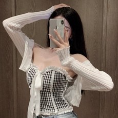 격자 체크무늬 튜브탑 니트세트 청순 섹시 단아 클럽