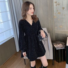 링링몰 연말 파티 스팽글 드레스가을겨울 하이웨스트 원피스 여 통통한 mm 빅 사이즈 조거 톱
