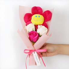 조화 비누꽃 스마일 인형 미니꽃다발, 핑크, 1개