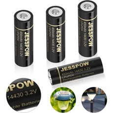 14430 배터리 3.2V 450mAh LiFePo4 충전식 태양광 4pack 패널 아웃도어 정원 조명 칫솔 면도기 손전등 AA 건전지 고효율 슈퍼차징, 14430 4 Pack Batteries, 4개 - 순토d4i트랜스미터밧데리