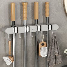 컴윗미 무타공 부착식 청소도구 다용도 걸이, 1개, 화이트, 3구