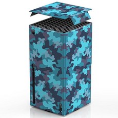 WOLIBEAR Xbox 시리즈 X 콘솔 액세서리용 마그네틱 랩 프리미엄 PU 가죽이 있는 새로운 룩 디자인 커버 스킨 X용 클로저 랩 및 탑 커버 완벽한 보호 - 블루 카모, 블루 케머