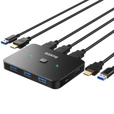 4K 컴퓨터 2대용 60Hz HDMI KVM 스위치 모니터 1대 키보드 마우스 프린터 외장 하드 드라이브용 USB 3.0 포트 4개 포함 케이블 2개 및, 1개