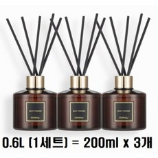 쿤달 퍼퓸 디퓨저 베이비파우더향 200ml 3개 + 섬유스틱 15개 세트