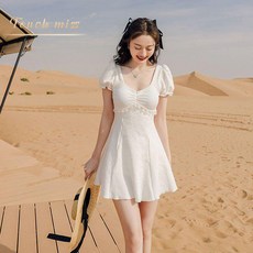 레오파드 티팬티 망사수영복 기본 체인 원숄더모노키니, 하얀
