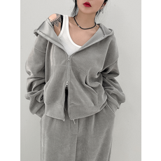 UNISEX/~77 코듀로이 벨벳 후드 집업 점퍼