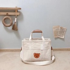 기저귀가방 캔버스 아기 기저귀 가방 정리함 대용량 엄마 숄더백 핸드백 유아 유모차 걸이식, [03] bear print