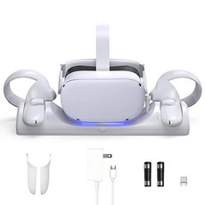 Oculus Quest 2/Meta Quest 2용 VR 충전 스테이션 충전 도크 지원 LED 표시기/동시 자기 충전 헤드셋 및 터치 컨트롤러 2개의 충전식 배터리 및 USB-C, 1개