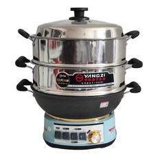  공장 직접 공급 주철 전기 밥솥 가정용 다기능 통합 타이밍 실제 스테인레스 스틸 벨트 기선 전기 기선 냄비, 시간 3 층 전기 증기선, 34cm 