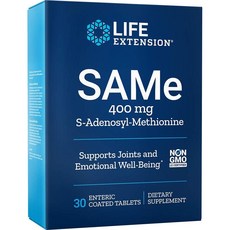 라이프 익스텐션 SAMe S-아데노실-메티오닌 200mg 장용 코팅 식물성 정제 30정, 60정, 1개