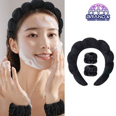 [BrandxAI] ver.2 인싸템 스타일리쉬 클라우드 세안밴드와 팔목밴드, 1세트, 블랙 세트