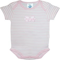 University of Michigan Wolverines Striped Baby Bodysuit Pink 미시간 대학교 울버린 스 스트라이프 베이비 바디 수트 핑크, 1