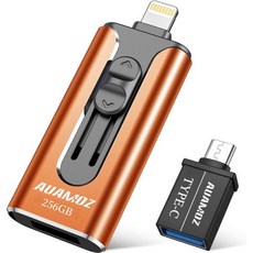 아이폰용 플래시 드라이브 512GB AUAMOZ USB iOS 메모리 스틱 포토 iPhone iPad Android 컴퓨터용 외장 스토리지 엄지 드라이브라이트 블루, 256GB_Orange