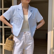 쪼예 테슬포켓 골드 버튼 카라 반팔 자켓