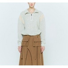  라티젠 여성용 L6 COLORBLOCK 배색 니트 반집업 