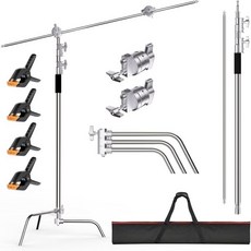 EMART 100 스테인리스 스틸 C 스탠드붐 암 포함 최대 높이 10.8피트330cm 헤비 듀티 라이트 스탠드4.1피트126cm 홀딩 스튜디오 모노라이트용 사진 스탠드 소프트, 1개