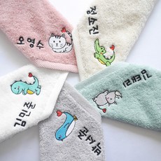 야자수샵 KC인증 이름자수 40수 코마사 어린이집 고리수건 캐릭터 5매세트 핸드타월, 1세트, 이름=구매->배송매세지