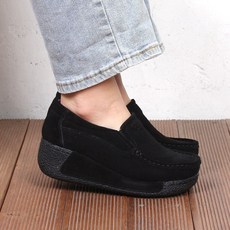 여성봄가을키높이가죽통굽구두