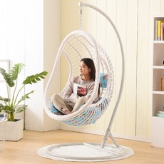 행잉체어 라탄 둥지의자 카페 스윙 발코니 해먹 그네의자 야외 의자 펜션 둥지 가정용 정원 그네 정원그네 인테리어 흔들, 싱글 화이트