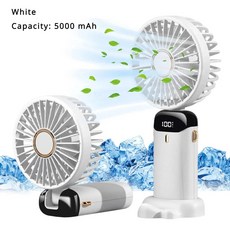 디지털 선풍기 디스플레이 쿨러 에어 단 에어컨 5 LED 5000mAh 90 충전식 미니 접이식 소형 휴대용, White 5000mAH, 1개