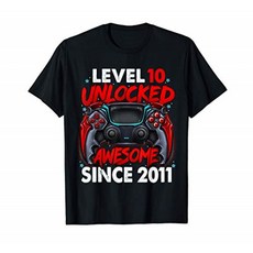 레벨 10 잠금 해제 2011 년부터 굉장한 10th Birthday Gaming T-Shirt, 단일옵션