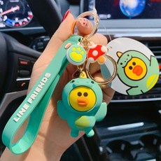 linefriends 브라운 베어 키홀더 여 책가방걸이 열쇠고리, 정판 다이노스 샐리 닭