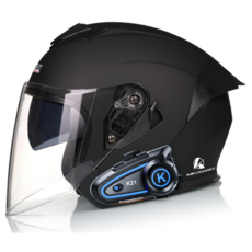 킥커머스 오픈페이스 K21 블루투스 오토바이헬멧, 매트블랙