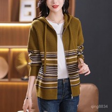 CAIHONG 느슨한 지퍼 후드 울 카디건 재킷 여성 스웨터 외부 스웨터 짧은 가을과 겨울