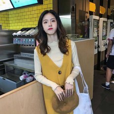 가을원피스패션 인싸템 임부 가을옷 미스트 크림 페이스 관대히 여기다 얼간이 엄마 개성 겨울 타입 롱 1663920375, 1개, 엘로우 선드레스 _베이지칼라 이너