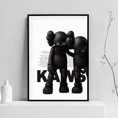 카우스 액자 포스터 조던 kaws 인테리어 베어브릭 그림, KW.14 포스터 A2, 블랙 액자 결합