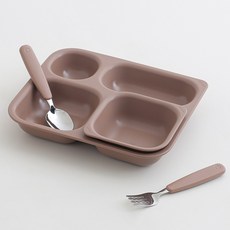 탁가온 네모 4구 식판+전용 볼 세트(스푼포크 미포함), 1세트, 4구식판+전용볼, 브라운