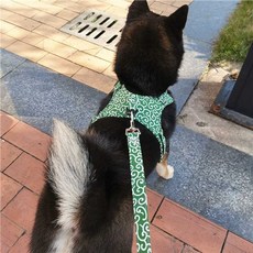 중형견가슴줄 산책줄 H형 애견 시바견 벚꽃무늬 귀여운 고양이 강아지 반려견 개, 1개, 15. 빨간 당초 하네스+리드 S