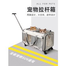 애완견 고양이 해치백 이동용 트롤리 대용량 2인승, 베이지색 회색, 1개