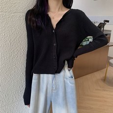 여자 데일리 버튼 골지 크롭 니트 긴팔 봄 가을