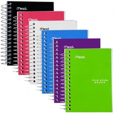 별 5개 나선형 노트북 Fat Lils Pocket Notebook College Redge Paper 200장 5-1/2" x 3-1/2" 색상 선택 6팩으로 판매(, 단일옵션