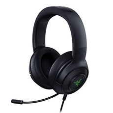 Kraken X USB 초경량 게임용 헤드셋 : 7.1 서라운드 사운드-경량 프레임-녹색 로고 조명 통합 오디오 컨트롤-구부릴 수있는 카디오이드 마이크-PC 용 클래식 블랙, 본상품