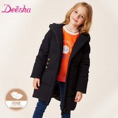 DEESHA 디 에 샤 걸 중 롱 패 딩 겨울 품 키 즈 넥 보온 방풍상 의 블랙 120