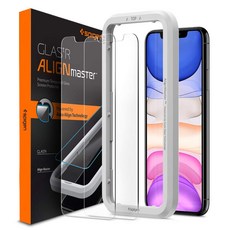 Spigen AlignMaster 유리 필름 iPhone 11 iPhone XR용 가이드 프레임 첨부 iPhone11용 보호 필름 2장입, 1개