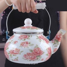 감성 범랑 인덕션 캠핑 물 끓이는 난로 미니 에나멜 주전자, 16_2_5L 붉은 장미×2L(포함)-3L(포함)×, 1개