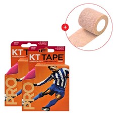 [오렌지팜] KT TAPE 케이티 테이프 프로 Pre-cut 핑크 2개 + 자가점착붕대 / 스포츠 테이핑 키네시올로지 손목 무릎 어깨 근육, 1개
