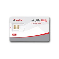 KT 알뜰폰 유심 스카이라이프 무약정 후불유심 무제한 LTE 요금제 자급제폰 데이터 칩, NFC유심