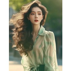 꽃무늬 쉬폰블라우스 셔츠 7부쉬폰 플로랄 플라워 퍼프 하객룩 시크라인 여성긴팔 루즈핏 빅사이즈 오피스룩
