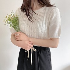 반팔꽈배기니트