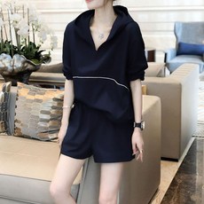 POMTOR 캐주얼 후드 세트 여 여름 스포츠 슬랙스 투피스 여성복